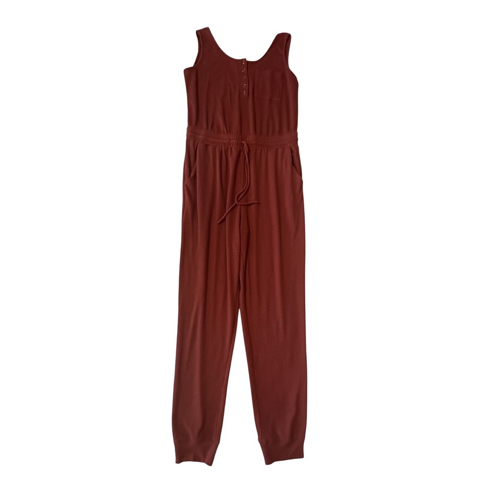 Illa Illa Rust‎ Waffle Knit Jumpsuit Boho Lounge Jogger Sleeveless Women's L